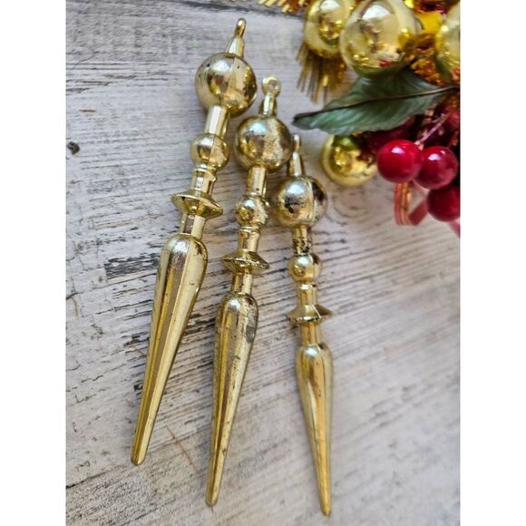 Vintage gold star ball set ornament Xmas tree long - Picture 10 of 10